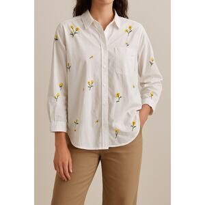 Maeve by Anthropologie Embroidered Floral Button-Down Shirt White Yellow Size L